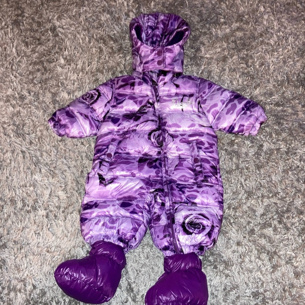 Baby girls diesel industry puffy snowsuit attached booties 3-6 months hooded